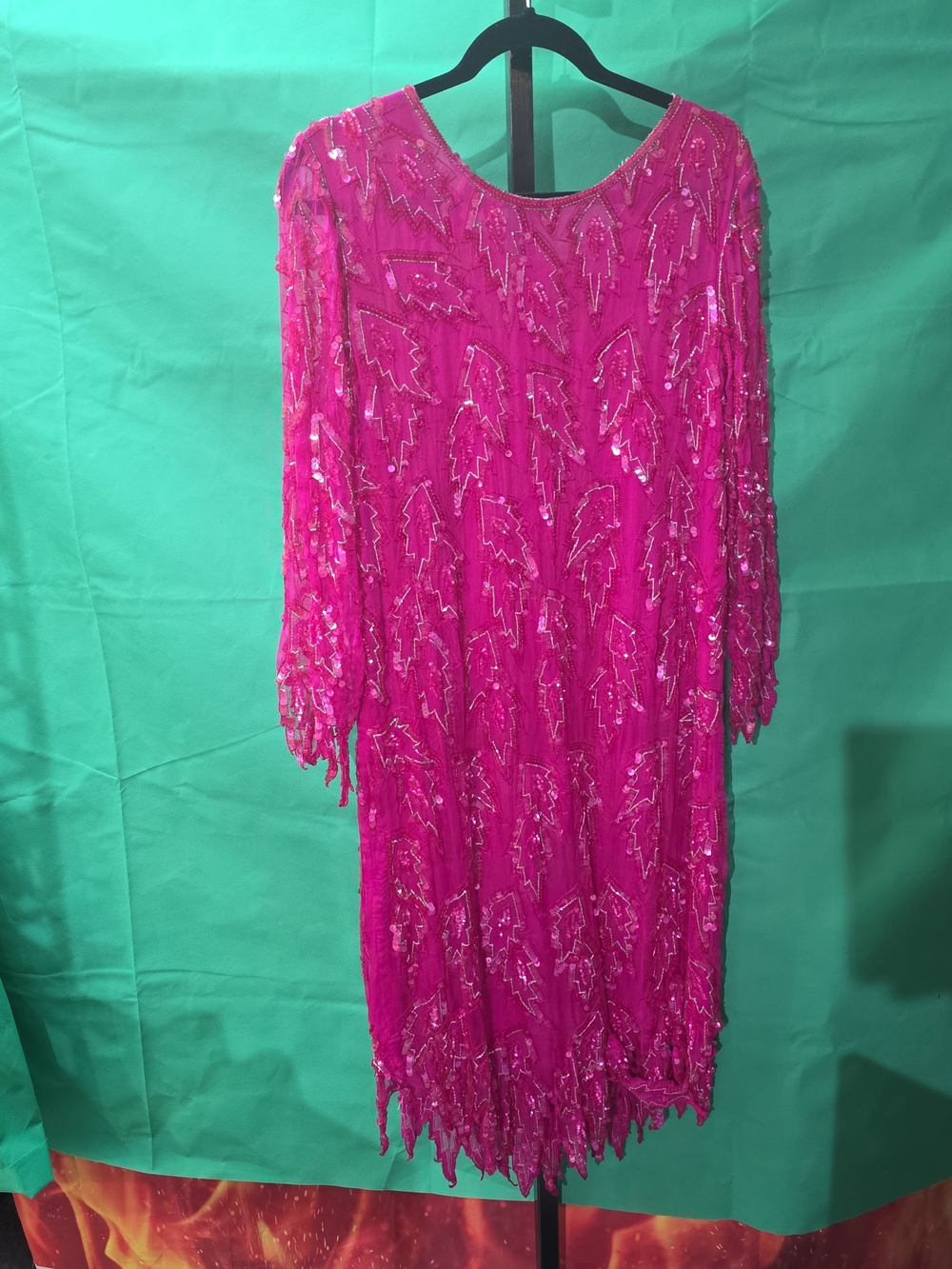 Fuchsia Sequin Beaded Shift Dress - Women's